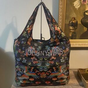 Johnny Was Multicolor Floral Bird Nylon Tote Foldable 14x14x3.25